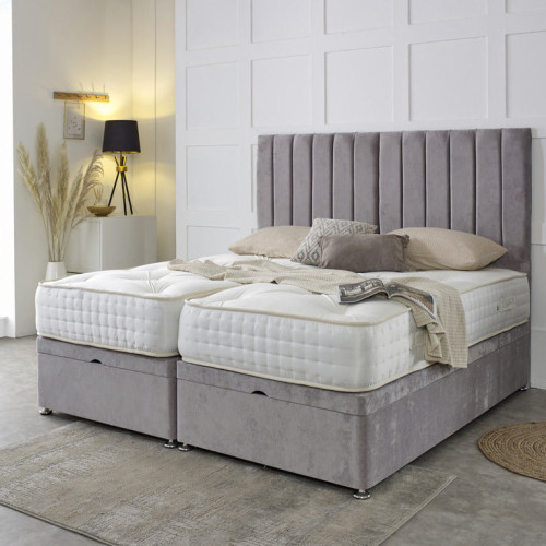 Luxury Hotel Zip and Link Contract 2000 Pocket Sprung Intelligent Fibre Ottoman Divan Bed Set